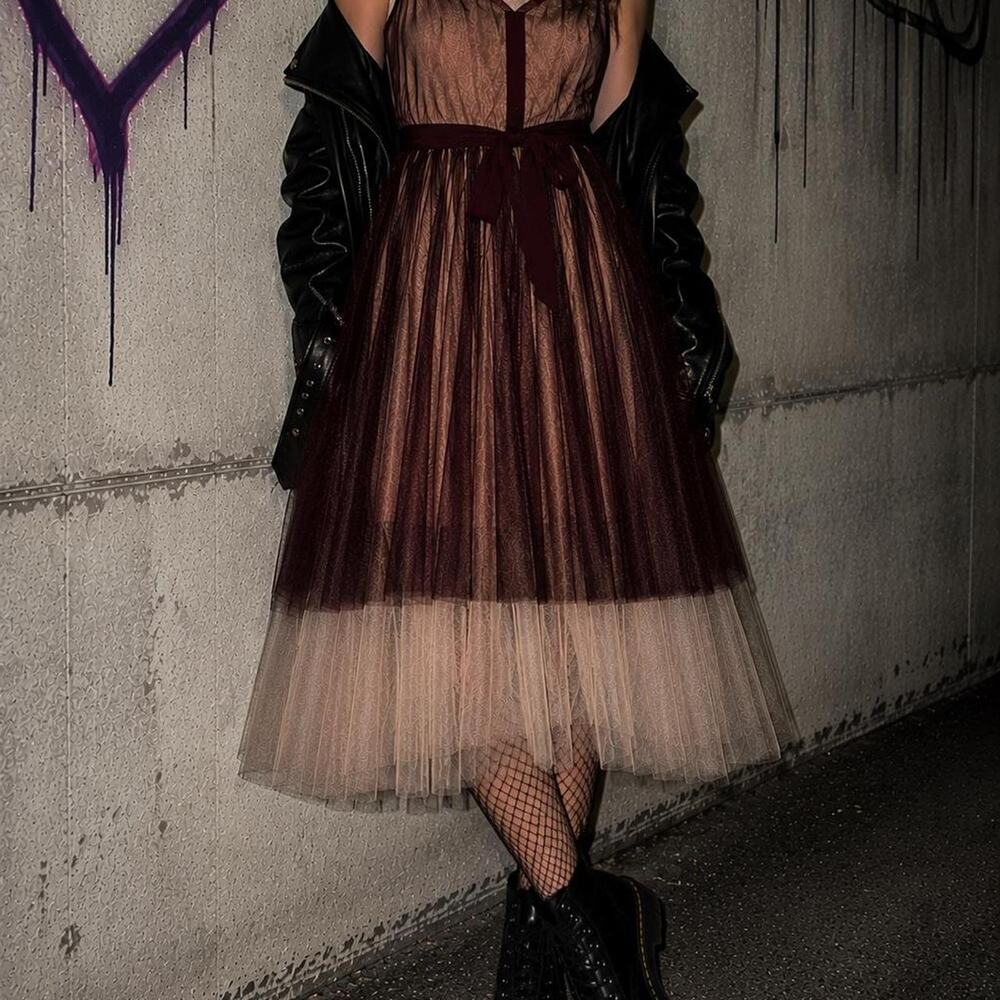 LC Lauren Conrad Runway Burgundy Tulle High Low Dress 6